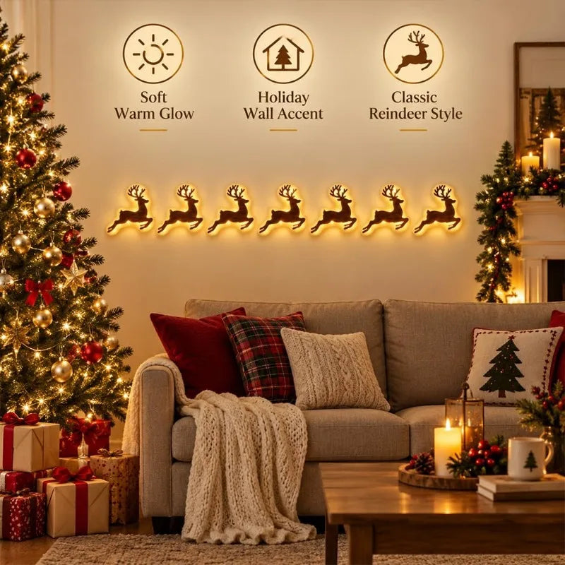 supplier photo (old) – Glowing reindeer silhouettes above a sofa in a cosy Christma